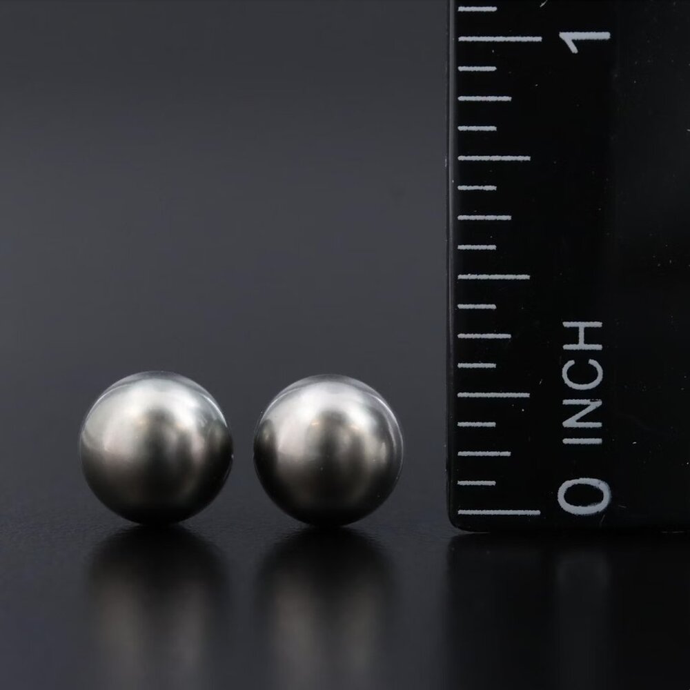 Mikimoto 18K Dark Grey Pearl Solitaire Earrings - Picture 2 of 5